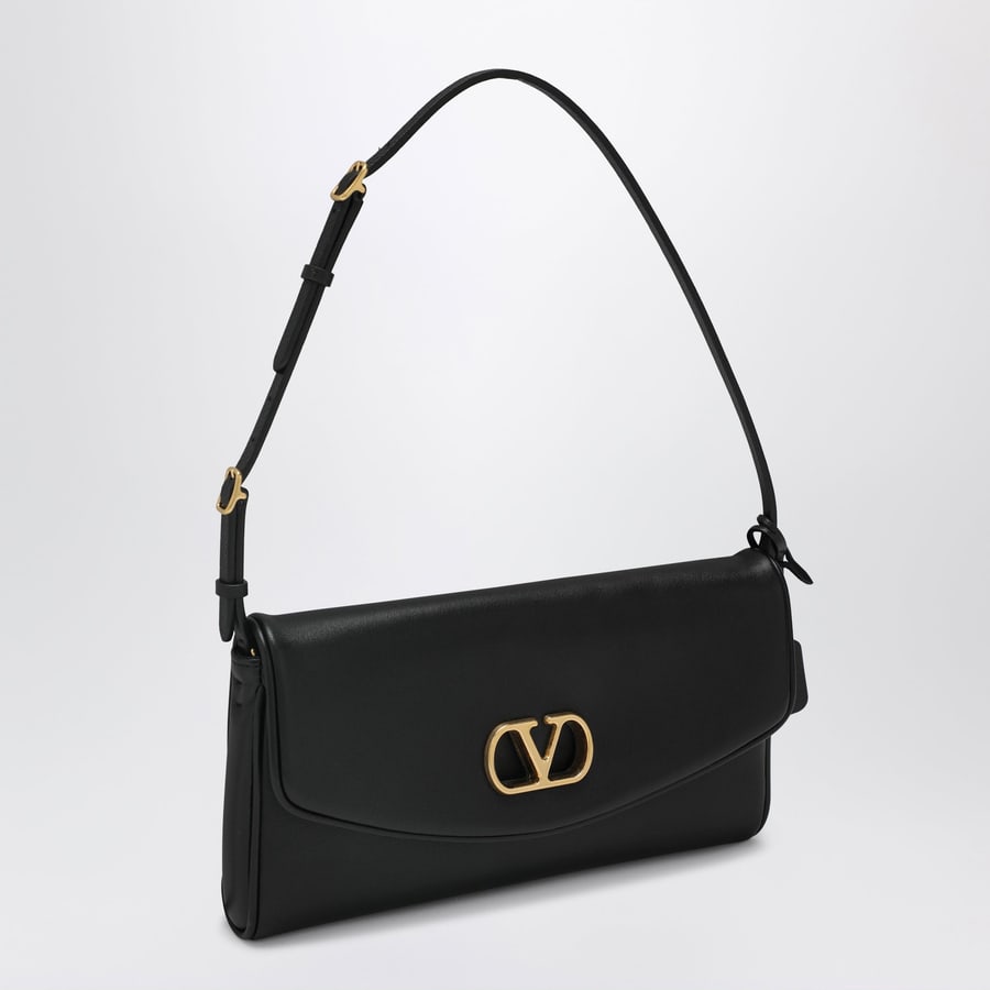 Valentino Garavani Clutch Devain con tracolla e VLogo in pelle nera, view 3