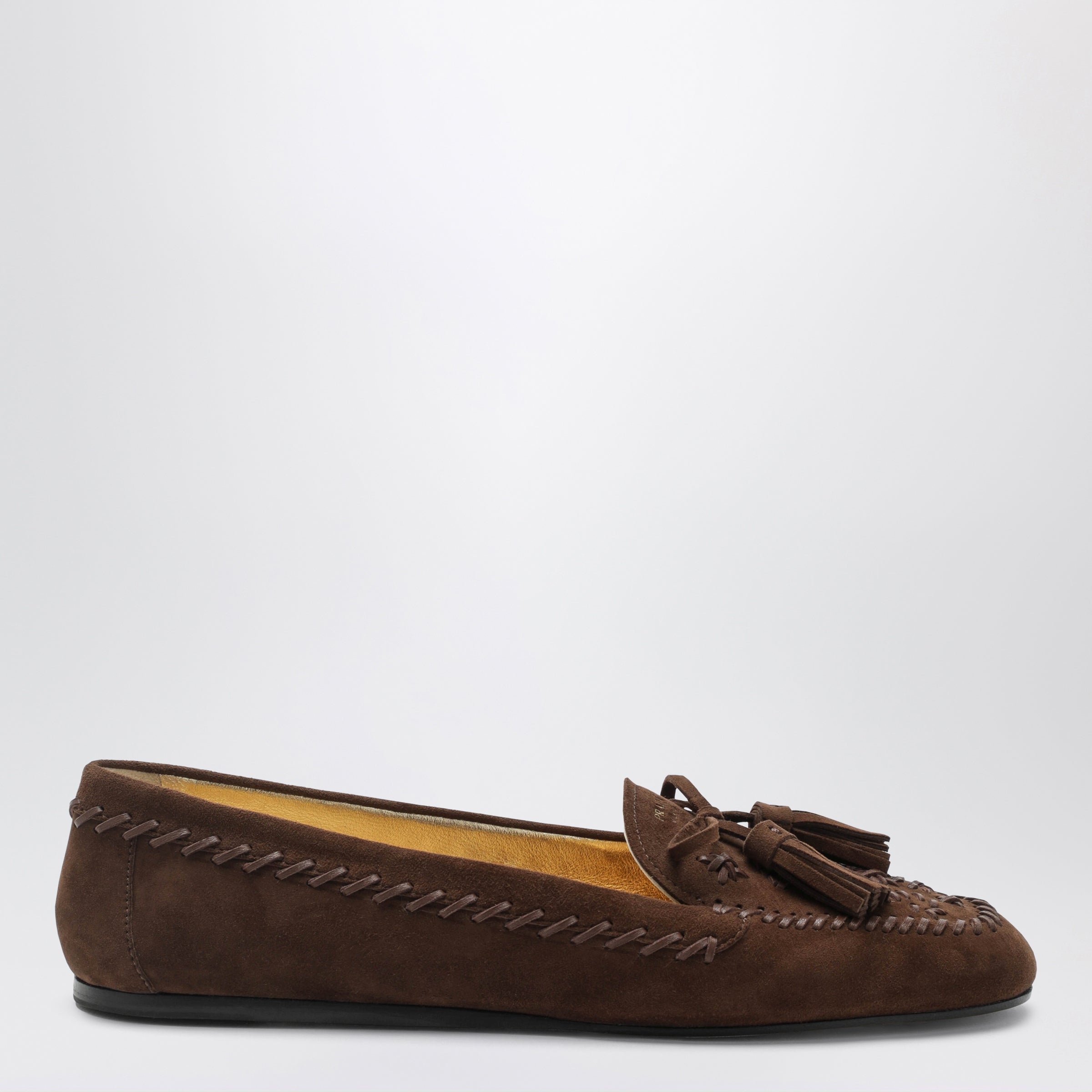 Prada Mocassino in suede Cacao con ricami e nappine