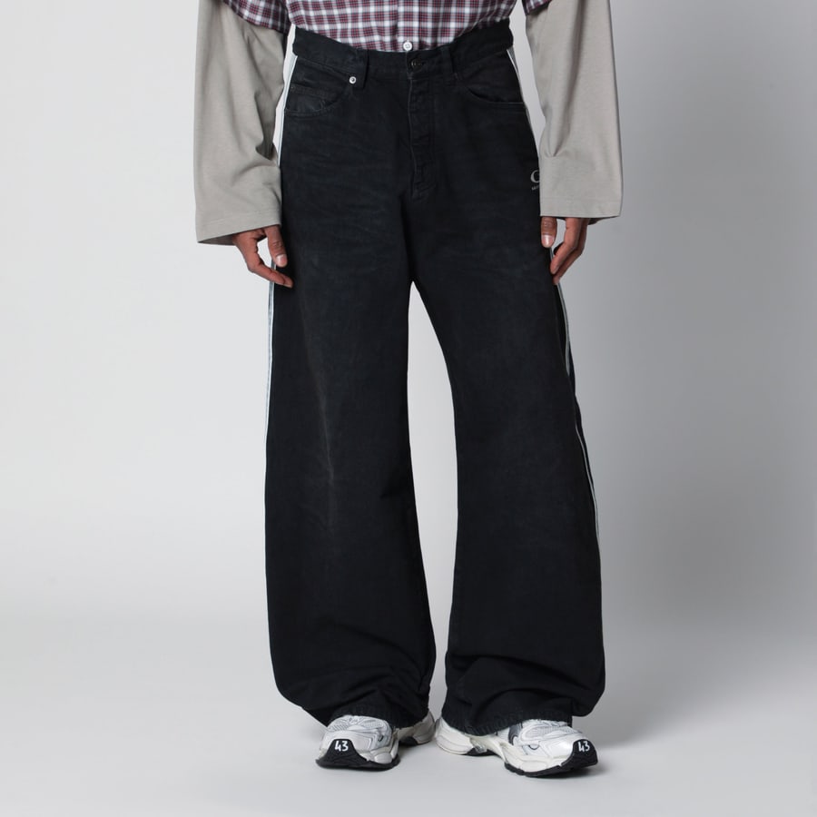 Balenciaga Pantaloni in denim con profili marrone scuro e nero
