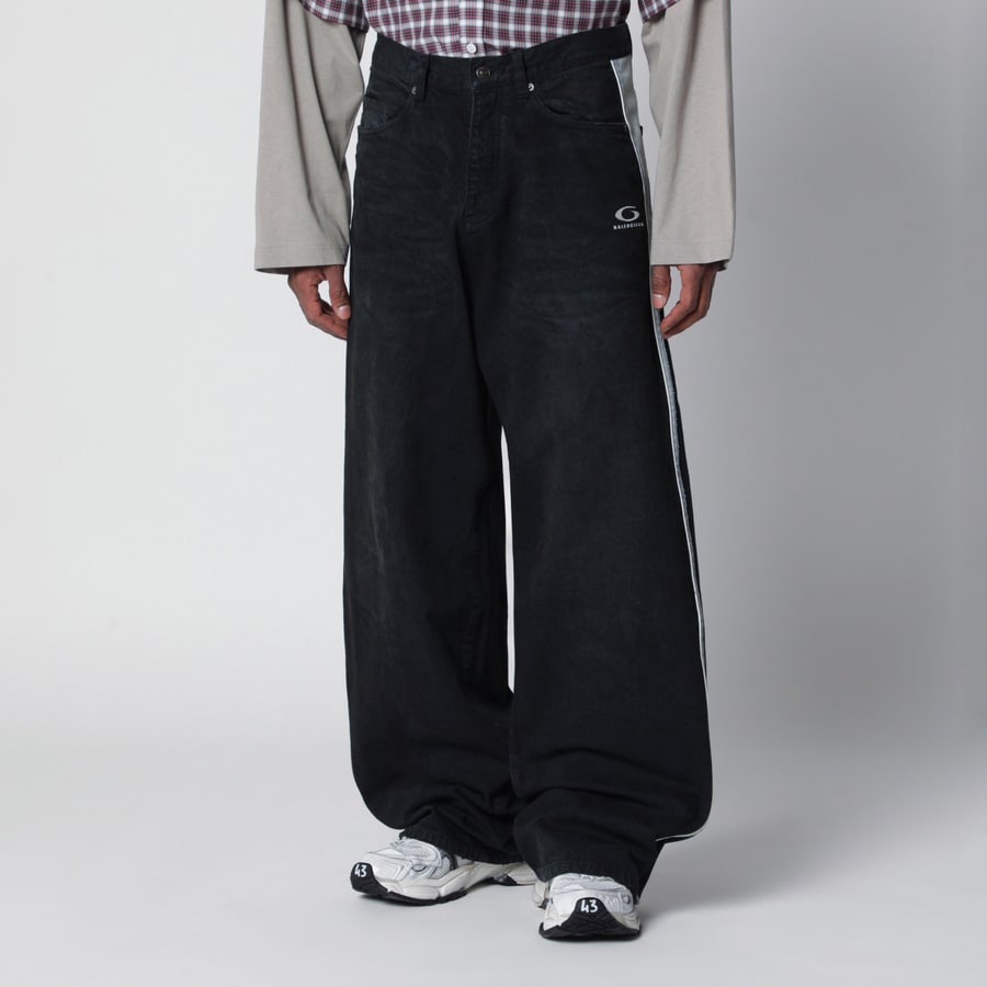 Balenciaga Pantaloni in denim con profili marrone scuro e nero, view 3
