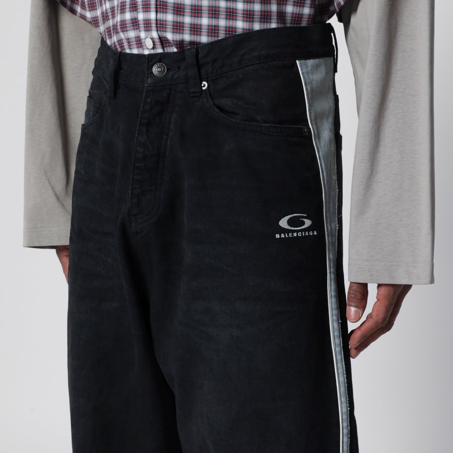 Balenciaga Pantaloni in denim con profili marrone scuro e nero, view 5