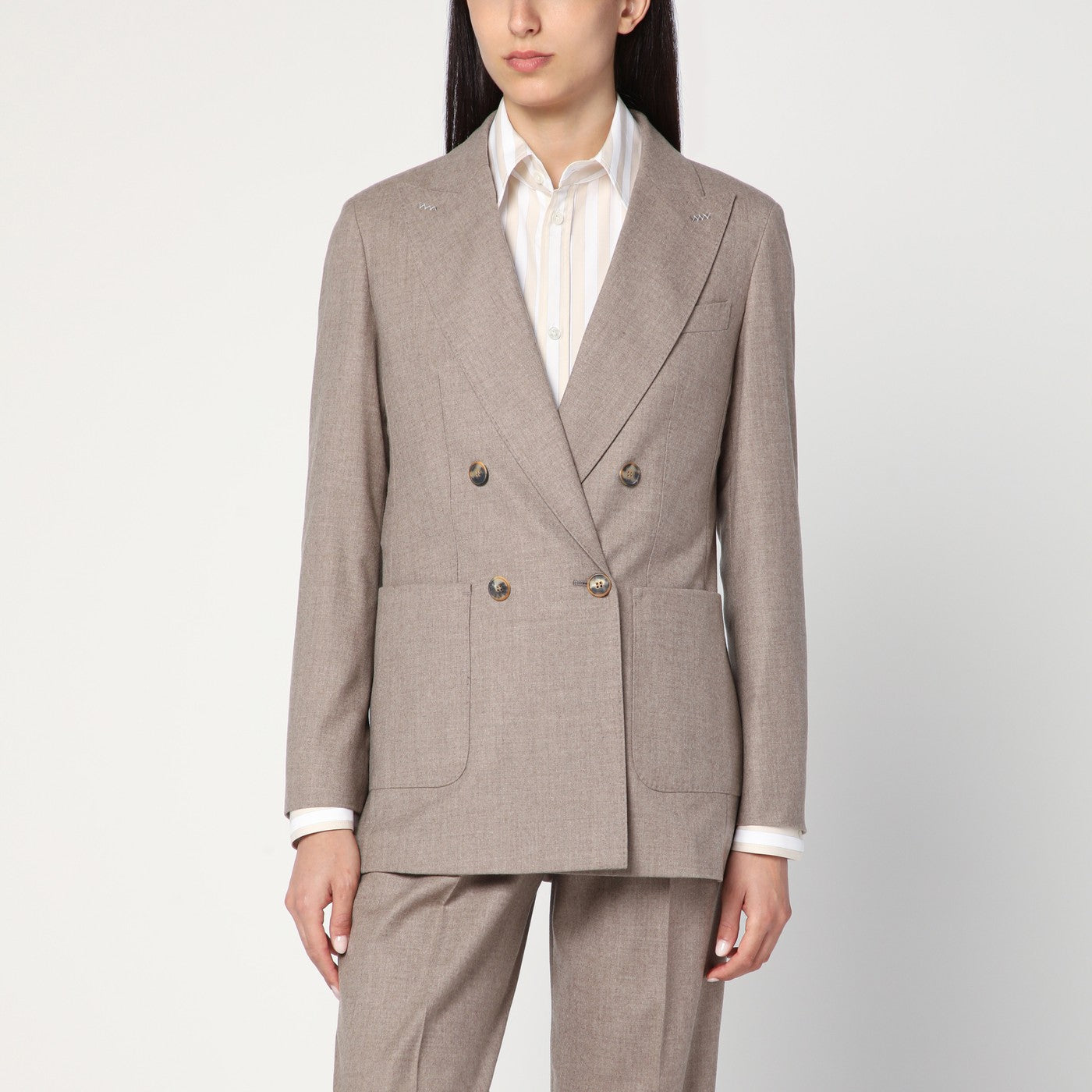 Max Mara Giacca doppiopetto in cashmere color tortora