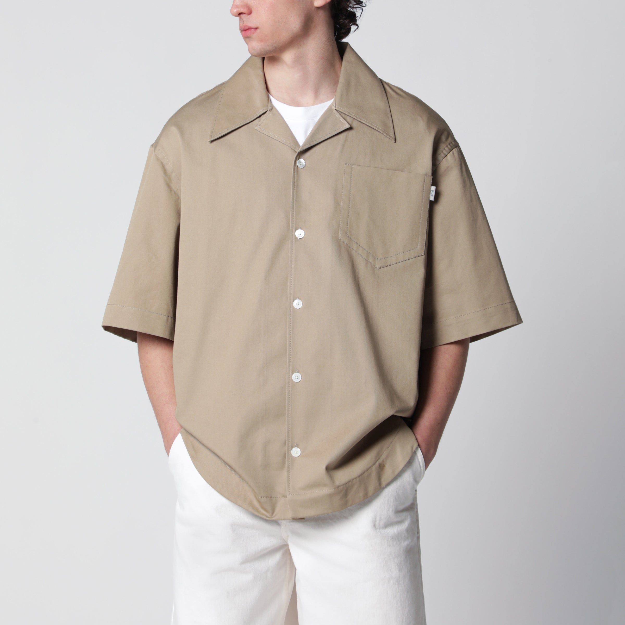 AMI Paris Camicia bowling beige taupe in cotone