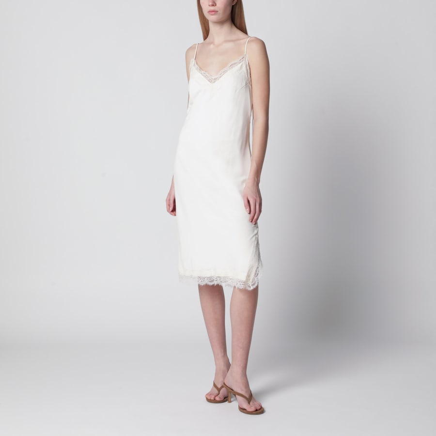 ROHE Abito sottoveste in seta e pizzo bianco