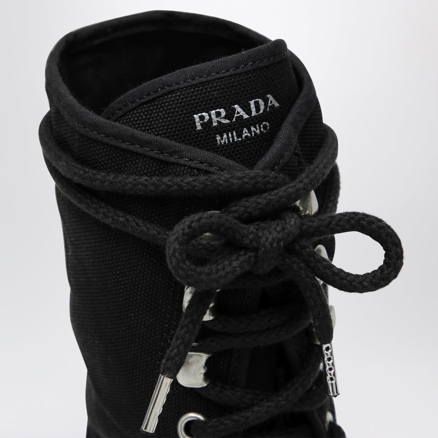 Prada Stivaletti stringati in canvas neri, view 5