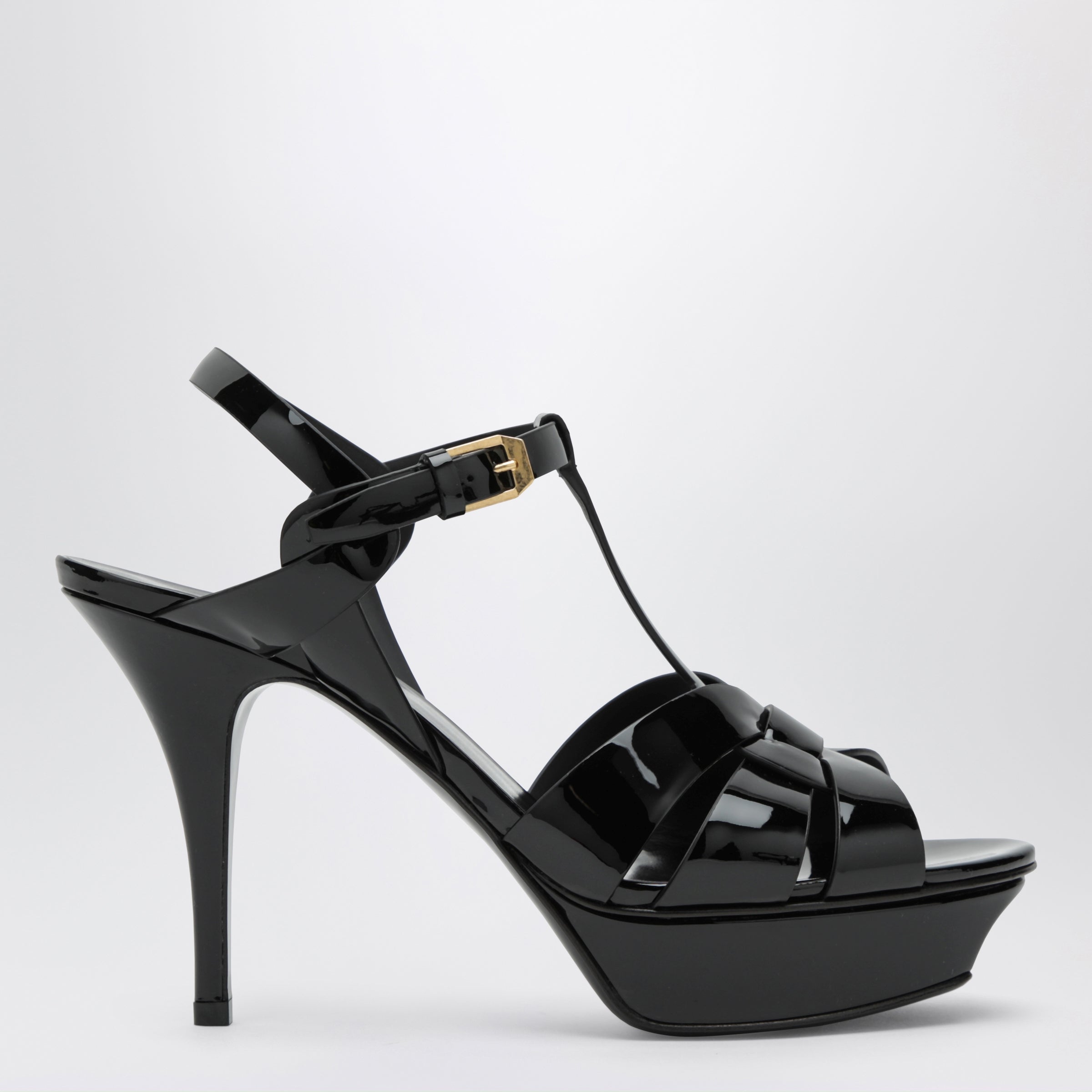 Saint Laurent Sandali Tribute con plateau in pelle verniciata nera