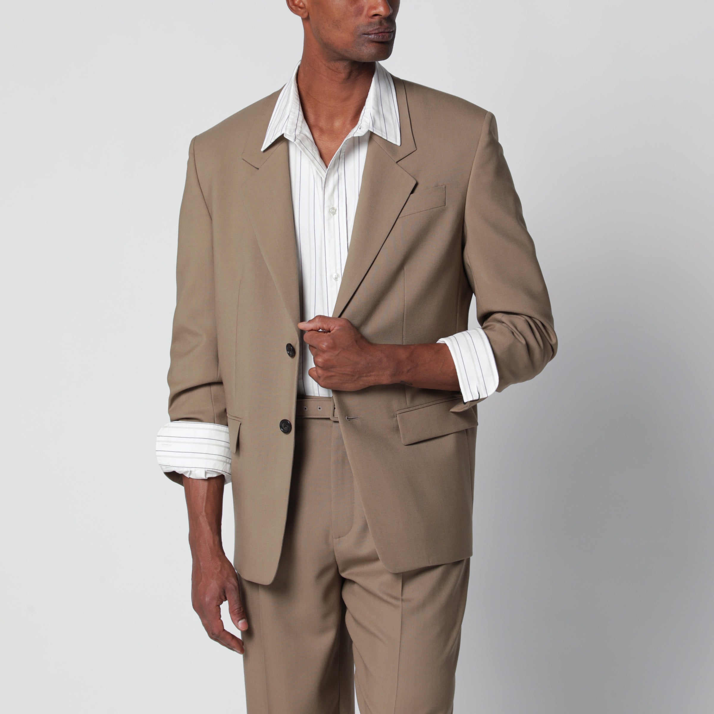 Saint Laurent Giacca monopetto in lana e mohair beige