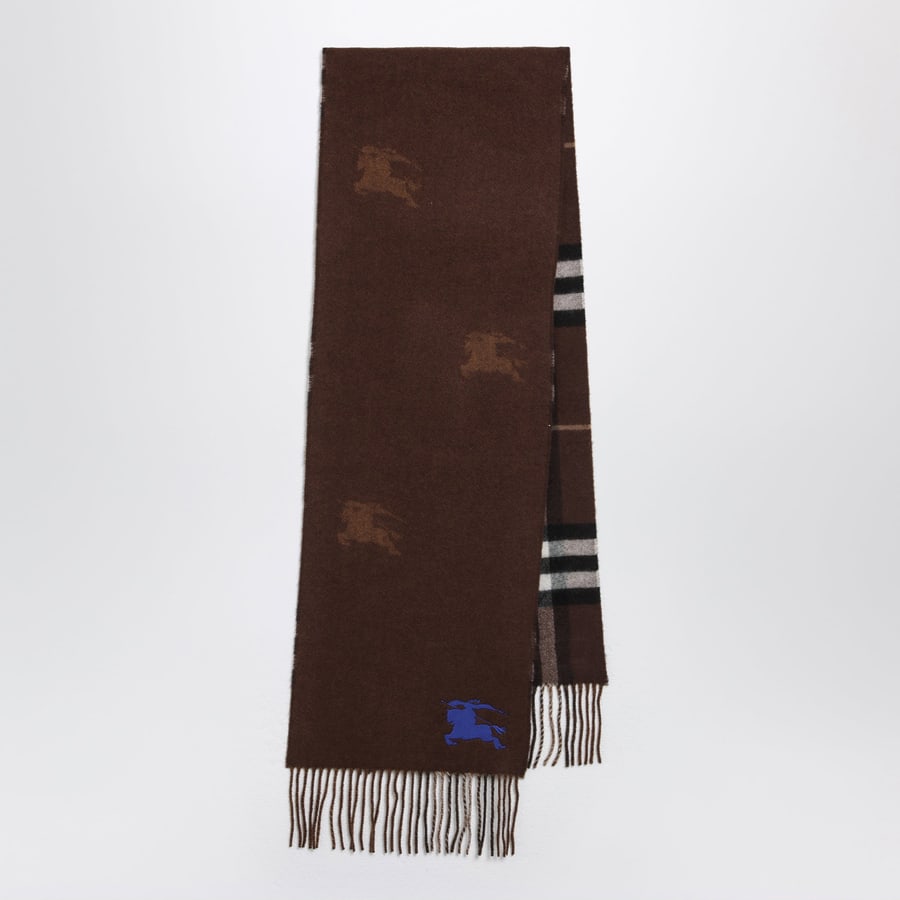 Burberry Sciarpa reversibile in cashmere check con ricamo EKD marrone