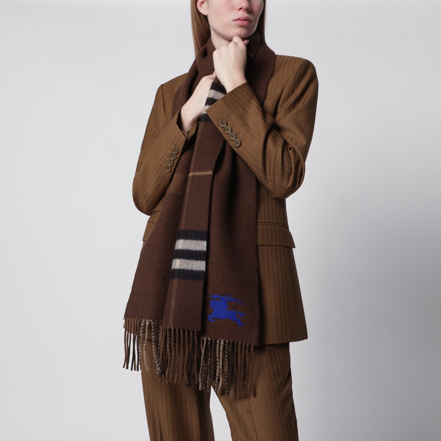 Burberry Sciarpa reversibile in cashmere check con ricamo EKD marrone, view 2