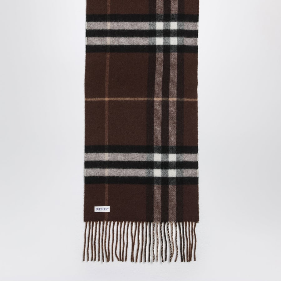 Burberry Sciarpa reversibile in cashmere check con ricamo EKD marrone, view 3