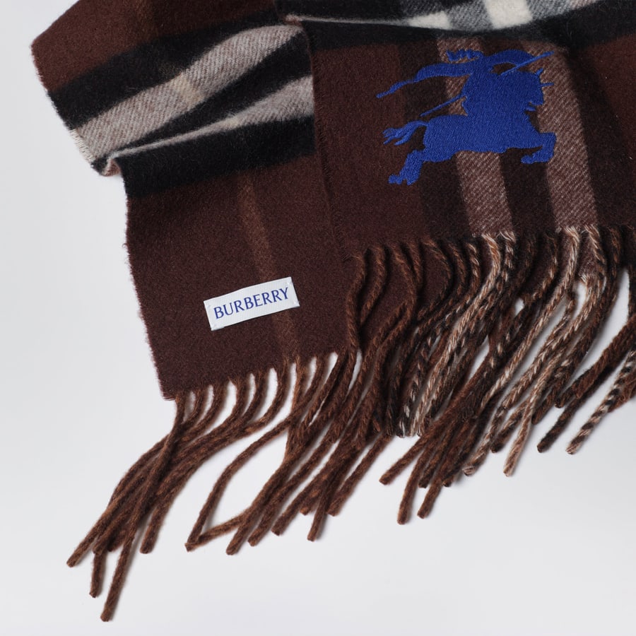 Burberry Sciarpa reversibile in cashmere check con ricamo EKD marrone, view 4
