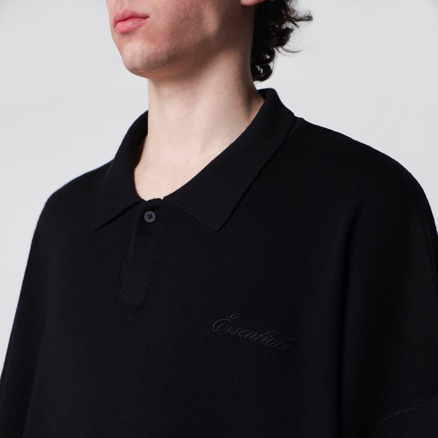 Fear of God Essentials Polo Signature anni '90 in maglia di lana nera, view 4