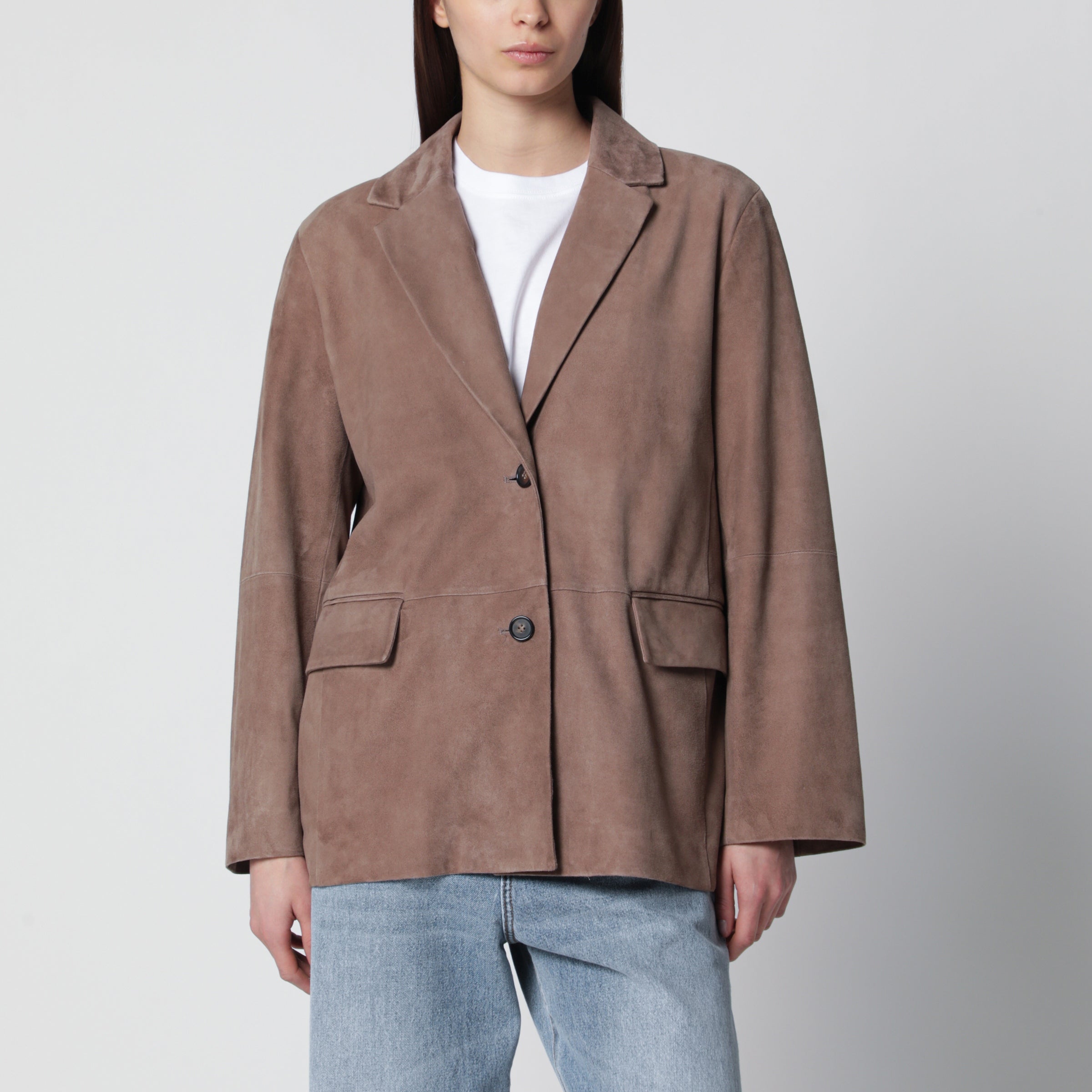 'S Max Mara Giacca monopetto in pelle scamosciata nocciola