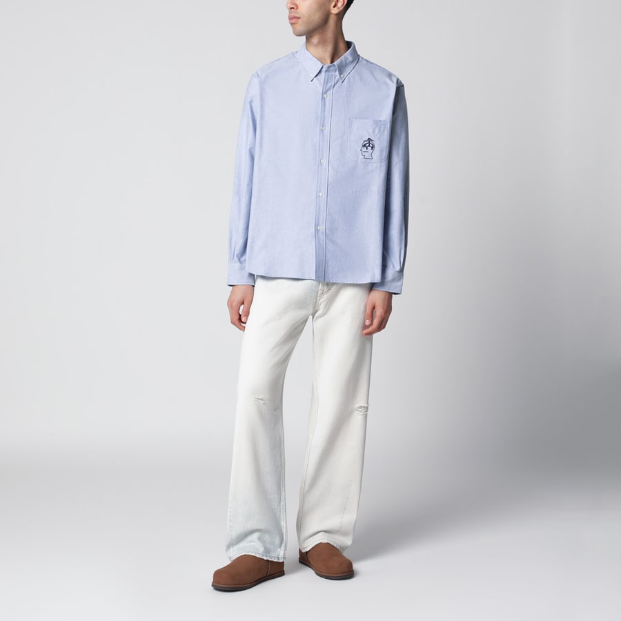 BRAIN DEAD Camicia button-down azzurra in cotone, view 2