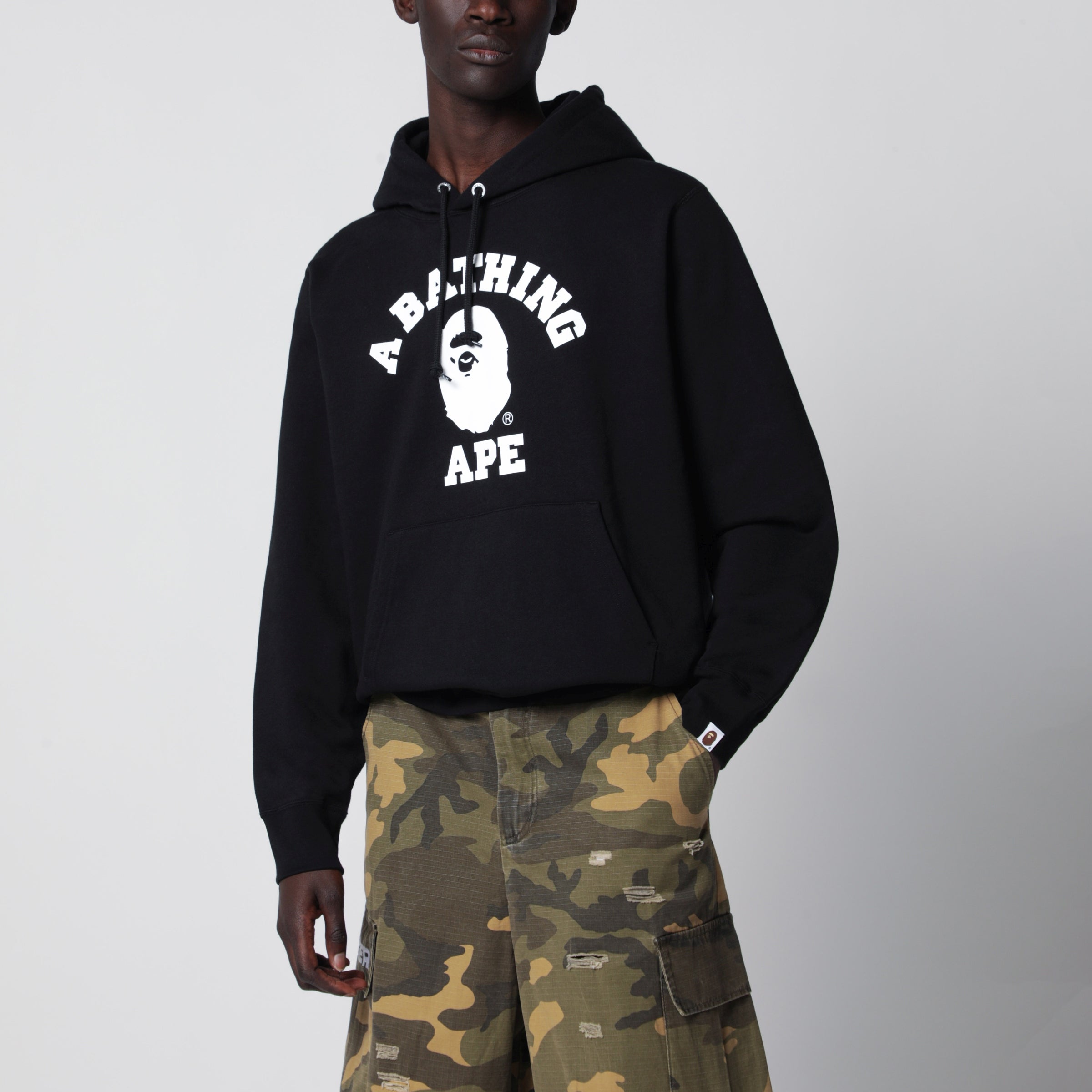 BAPE Felpa con cappuccio nera con stampa logo