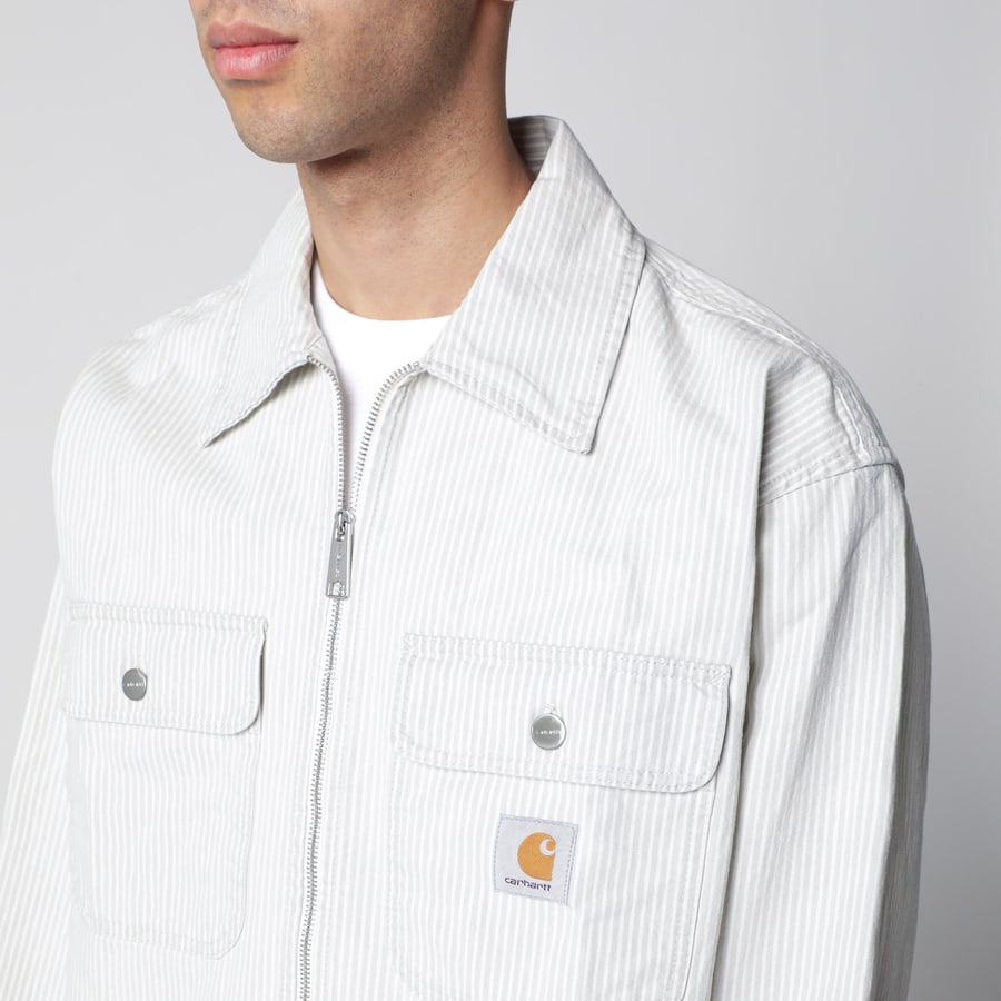 Carhartt WIP Giacca camicia Mercer a righe in cotone bianca, view 4
