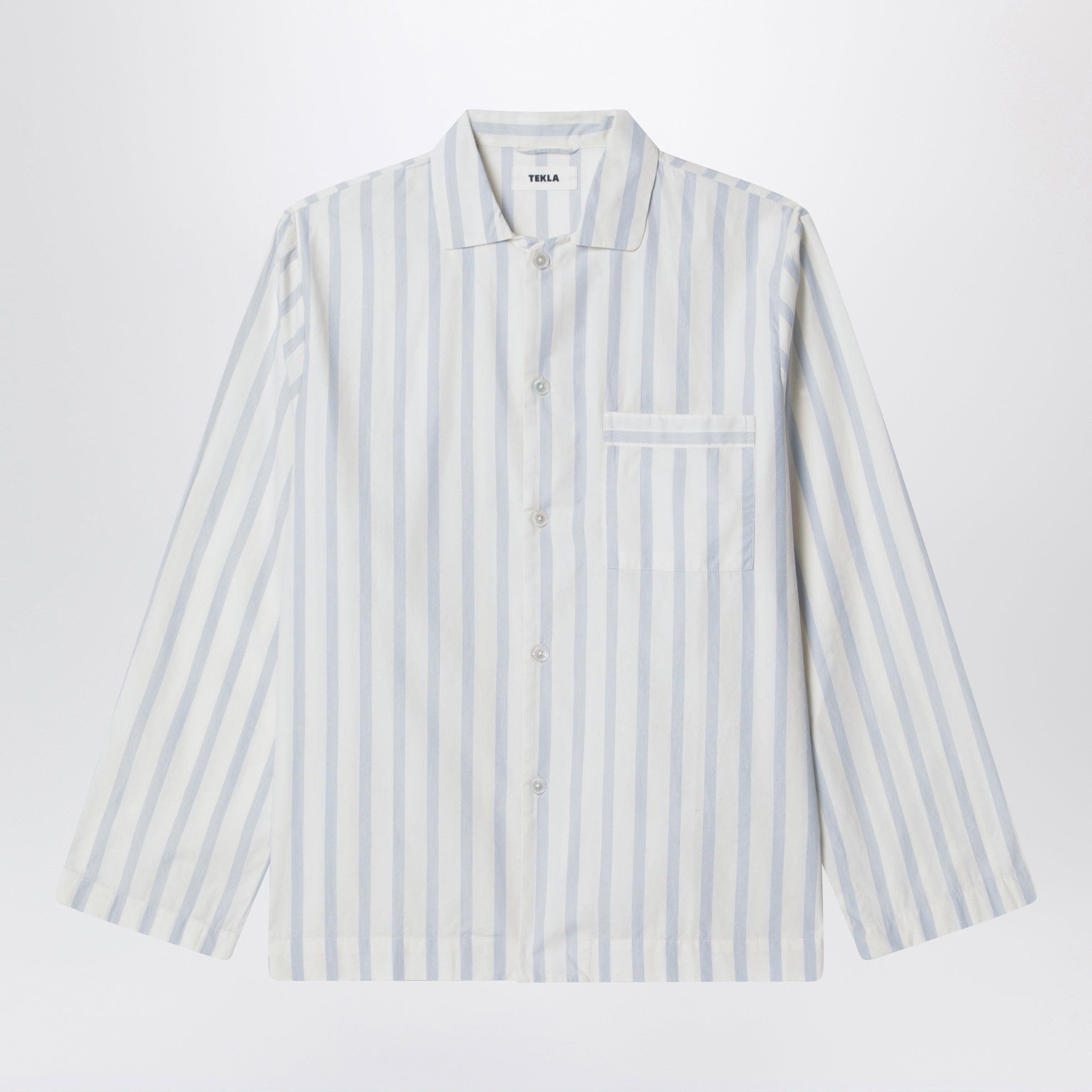 TEKLA Camicia pigiama bianca a righe azzurre