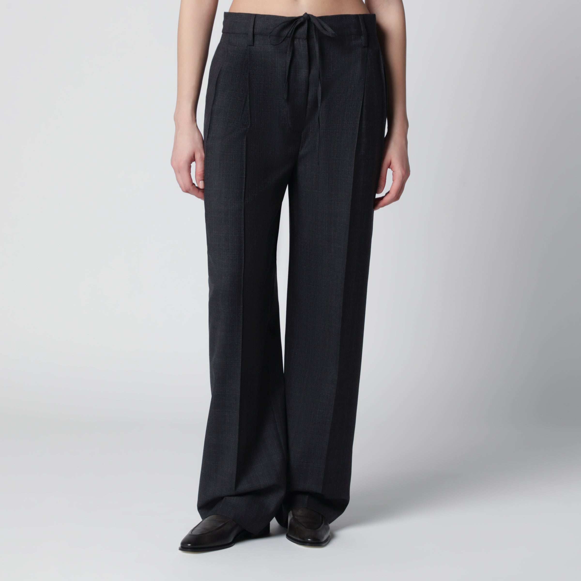Prada Pantalone grigio in lana con motivo Check