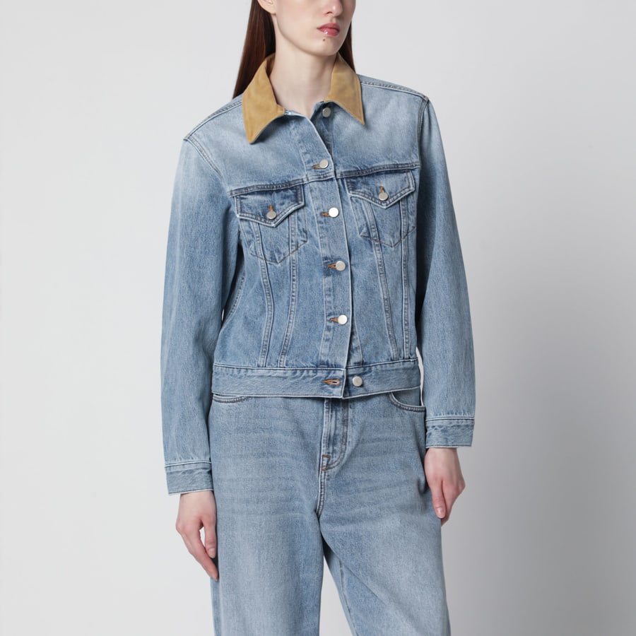 ROHE Giacca in denim blu con colletto in suede