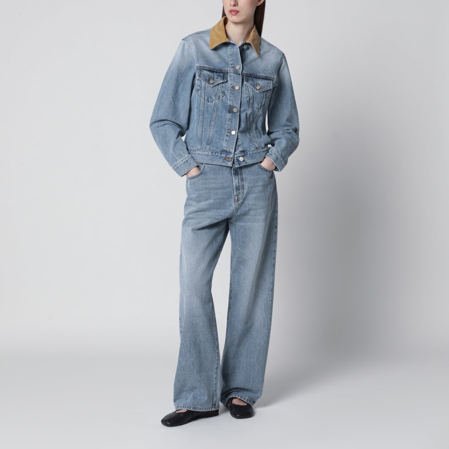 ROHE Giacca in denim blu con colletto in suede, view 2