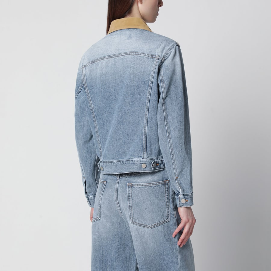 ROHE Giacca in denim blu con colletto in suede, view 3