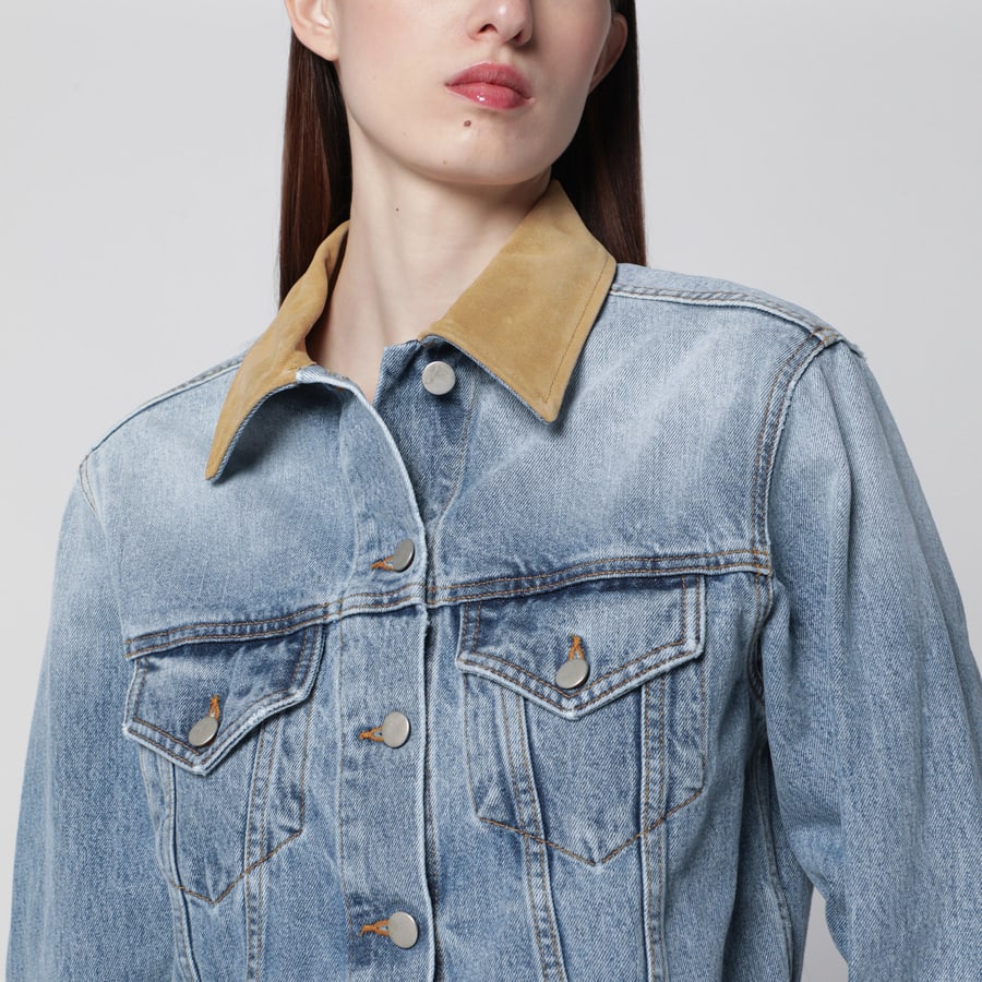 ROHE Giacca in denim blu con colletto in suede, view 4