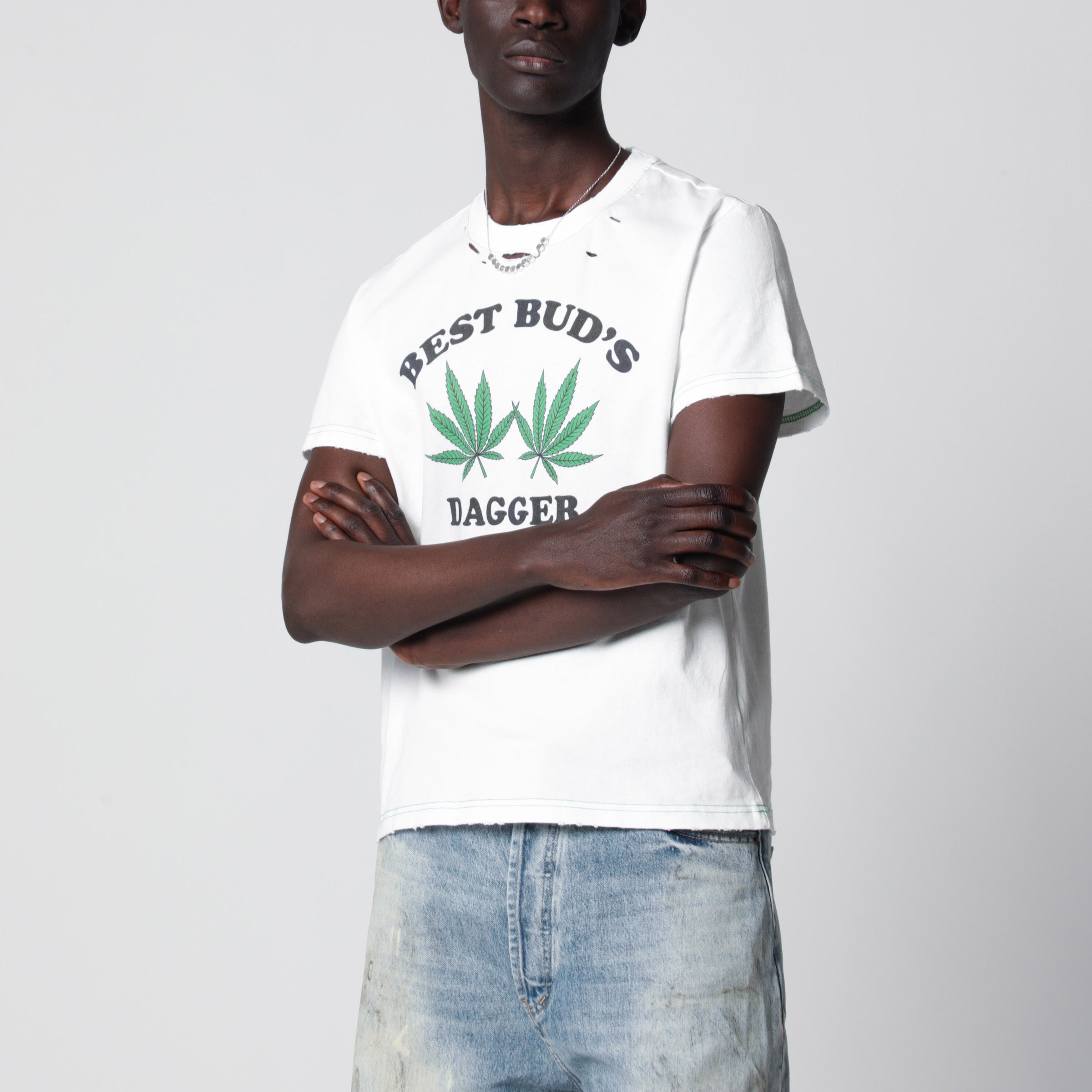 DAGGER T-shirt bianca Best Bud's con strappi