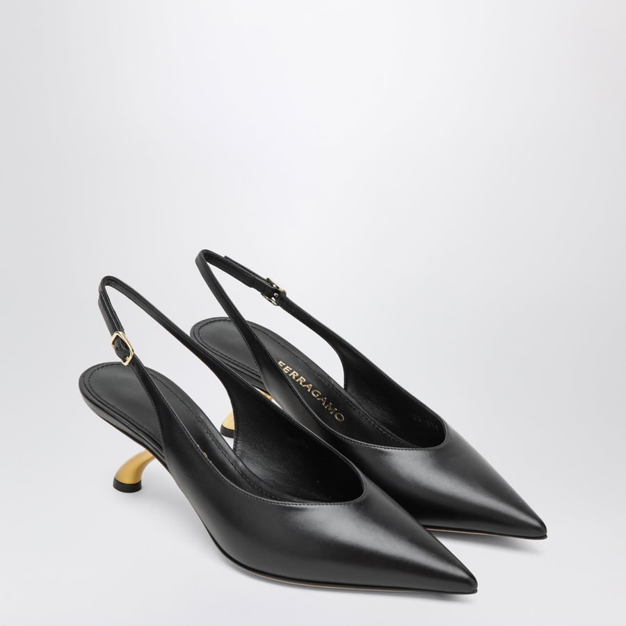Ferragamo Slingback nera con tacco scultura S, view 2