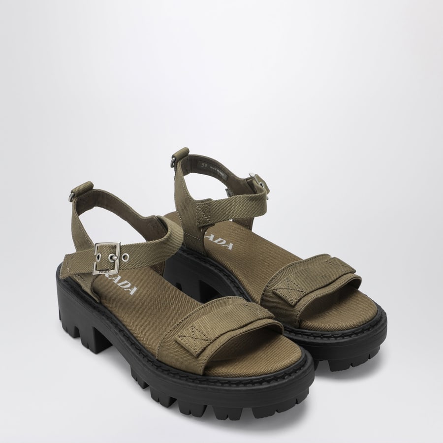 Prada Sandali in canvas verde militare, view 2