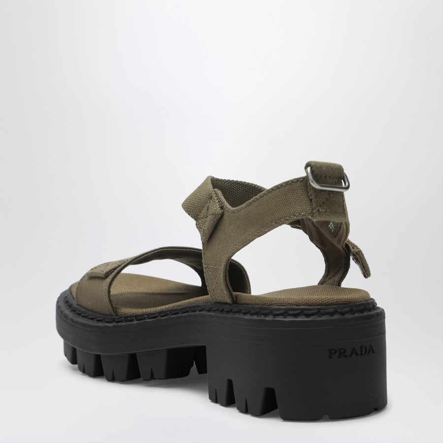 Prada Sandali in canvas verde militare, view 4