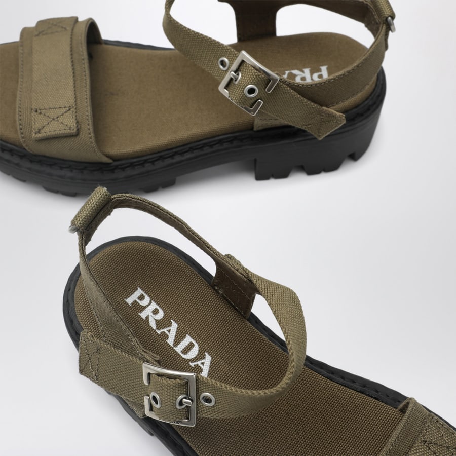 Prada Sandali in canvas verde militare, view 5