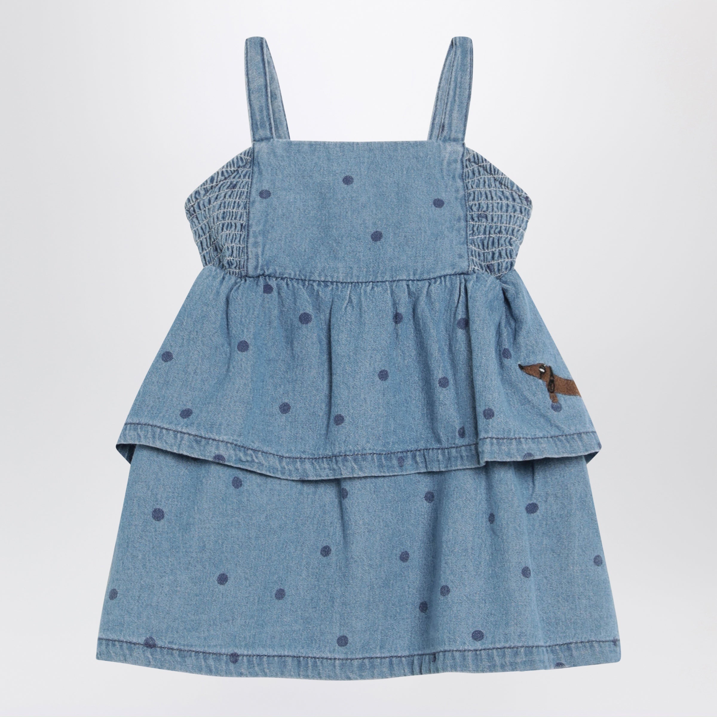 MINI RODINI Abito blu in denim a pois