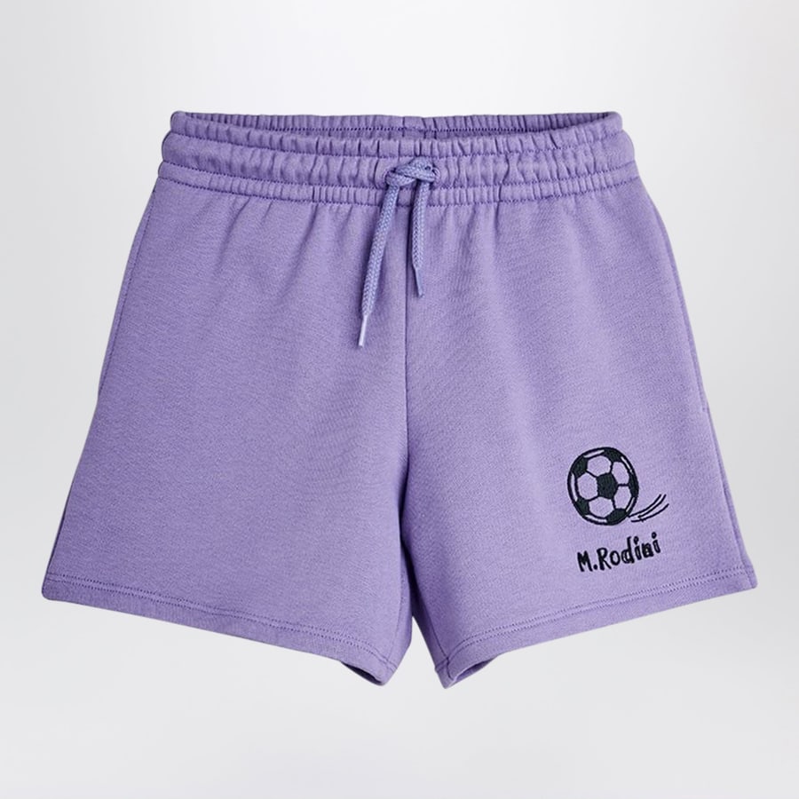 MINI RODINI Shorts viola con ricamo palla da calcio