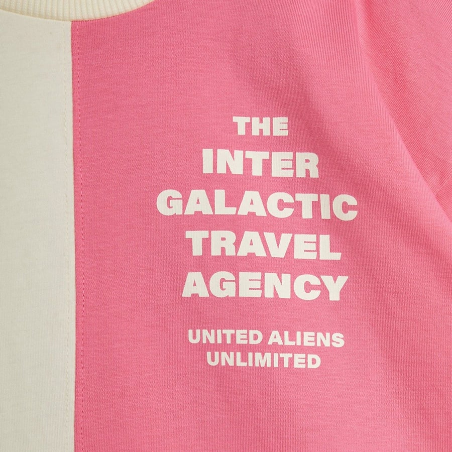 MINI RODINI T-shirt bianca/rosa con stampa Travel Agency, view 3