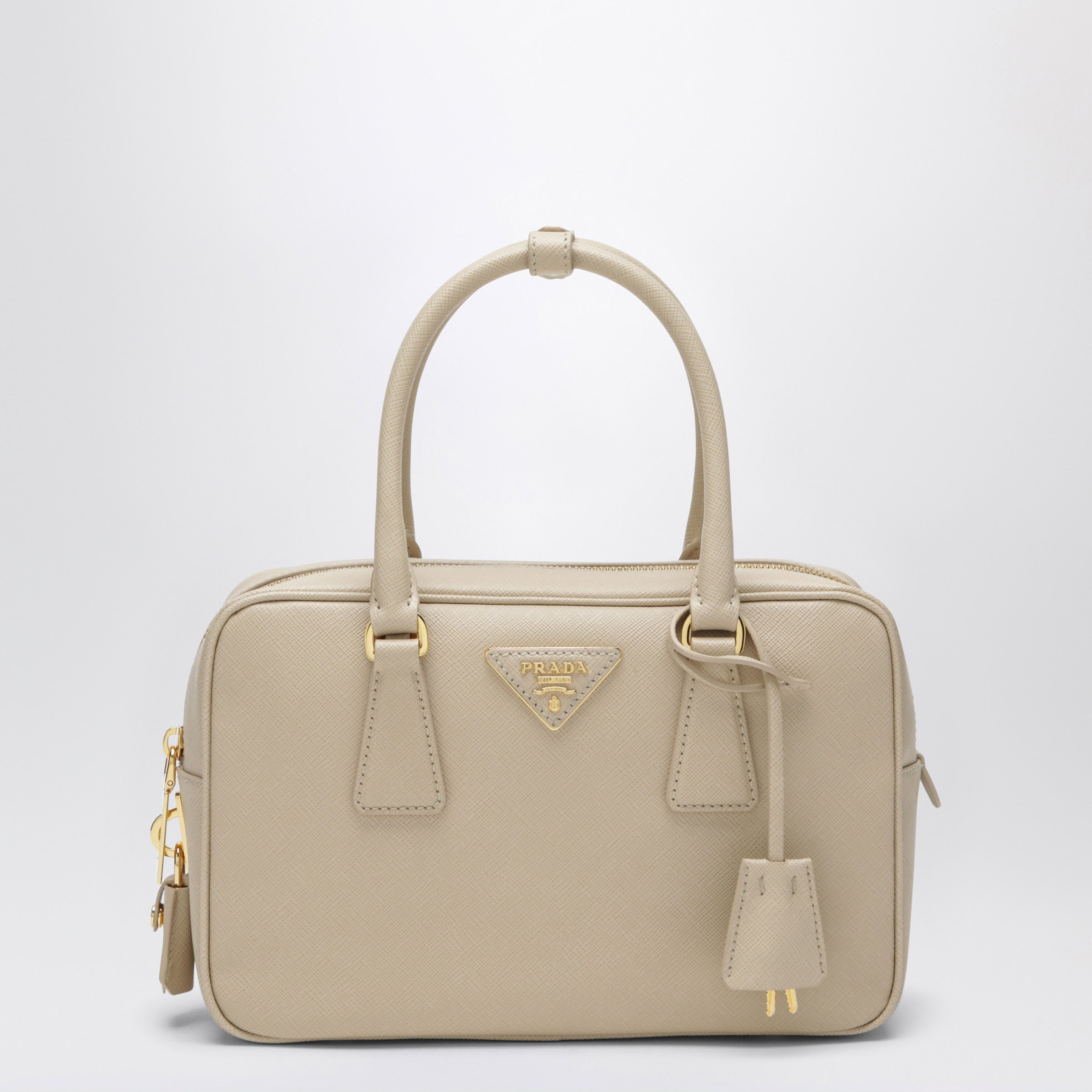 Prada Borsa a mano in pelle Saffiano beige