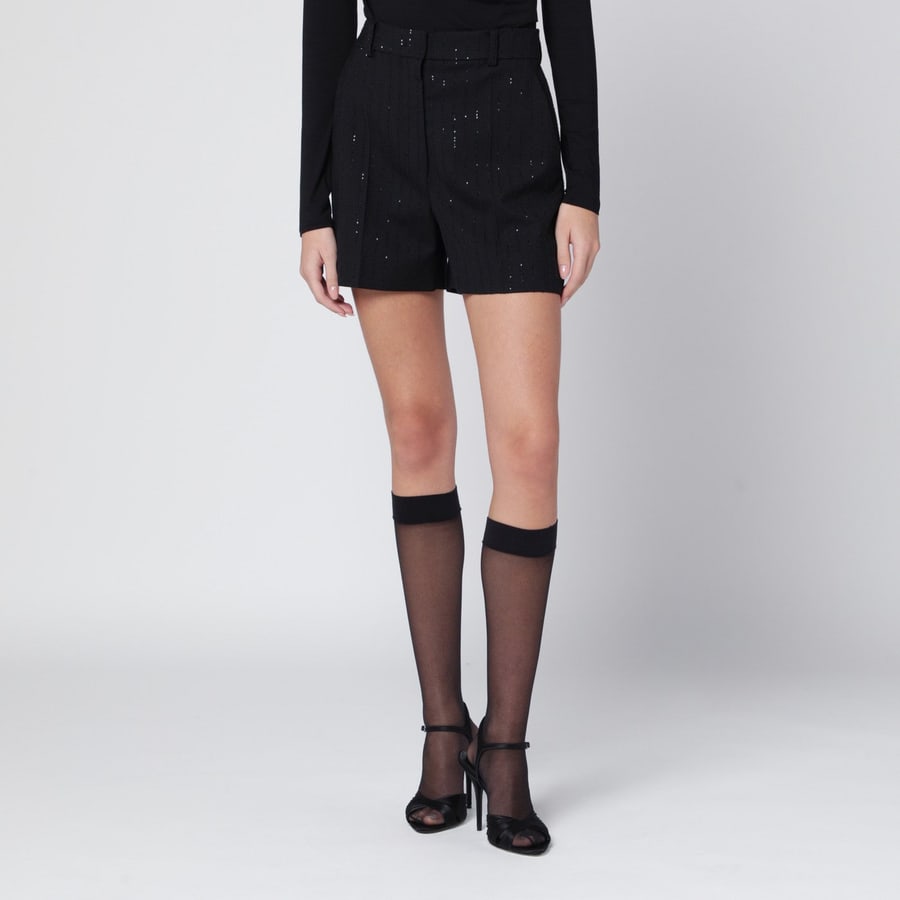 Max Mara Pianoforte Shorts nero con micro paillette effetto gessato