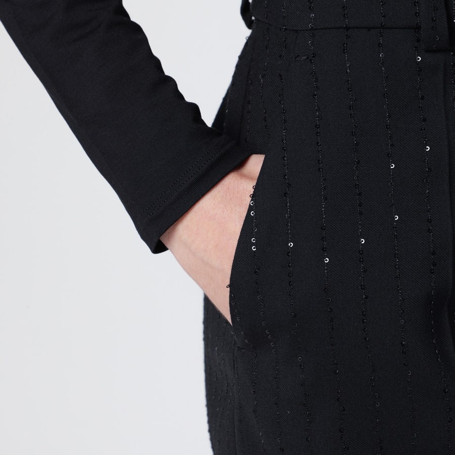 Max Mara Pianoforte Shorts nero con micro paillette effetto gessato, view 5