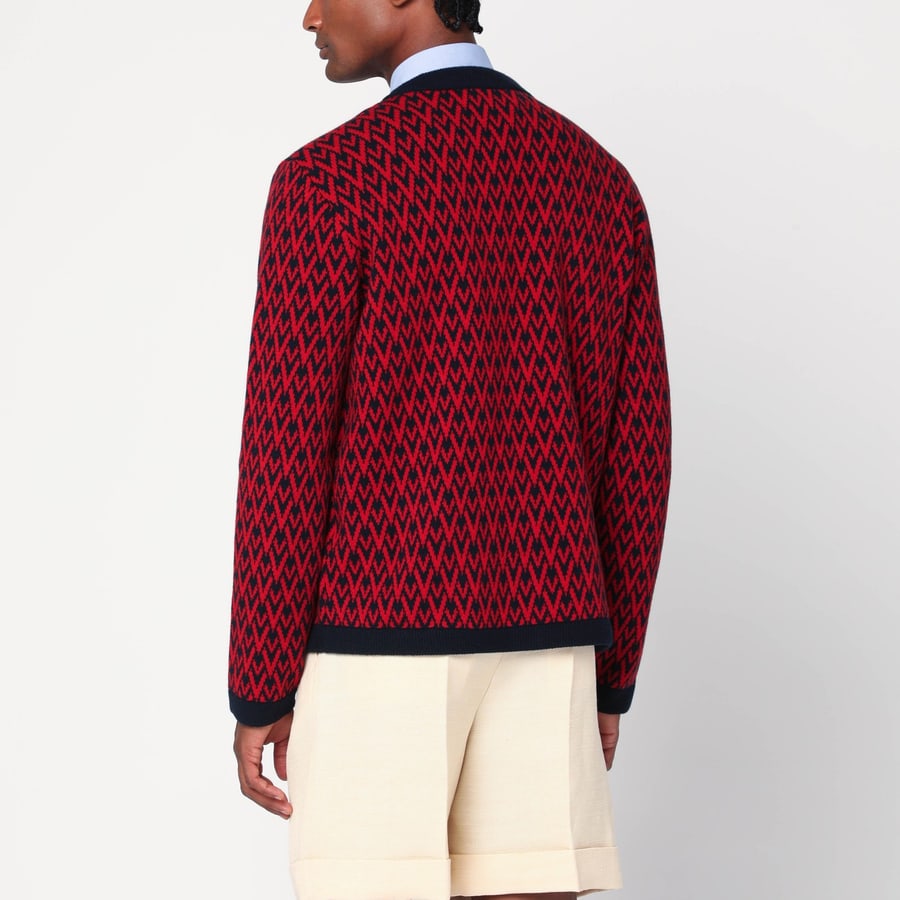 Valentino Garavani Cardigan con motivo jacquard Toute la V rosso/blu navy, view 3