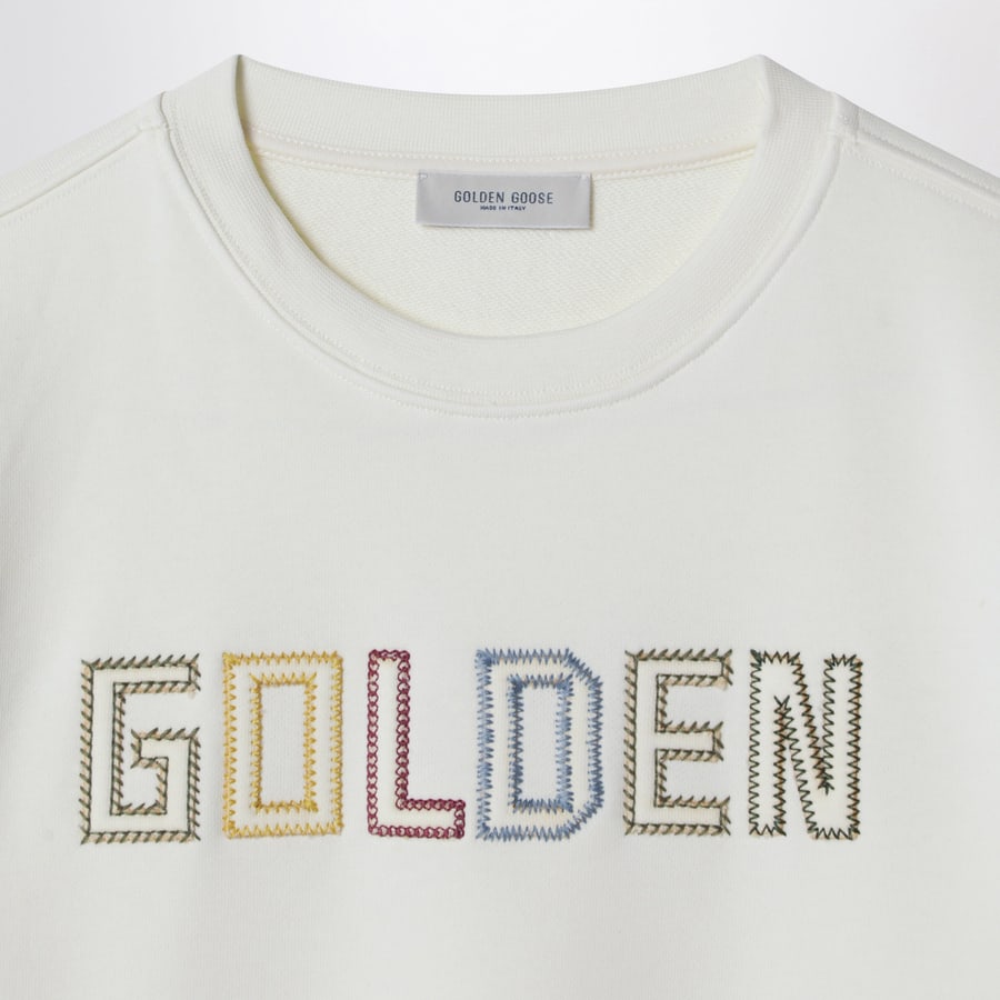 Golden Goose Felpa bianca con ricamo logo, view 3