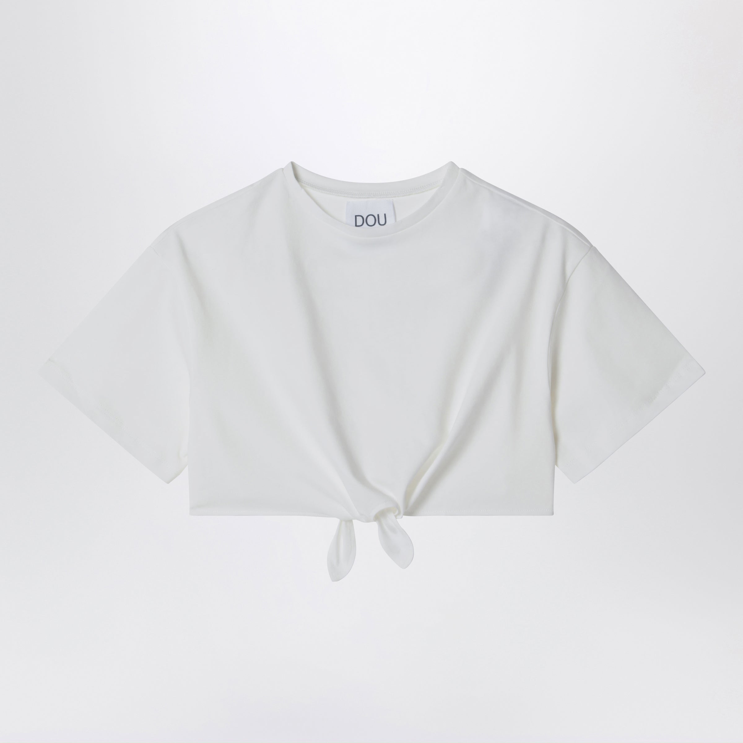 DOUUOD T-shirt cropped avorio con dettaglio nodo
