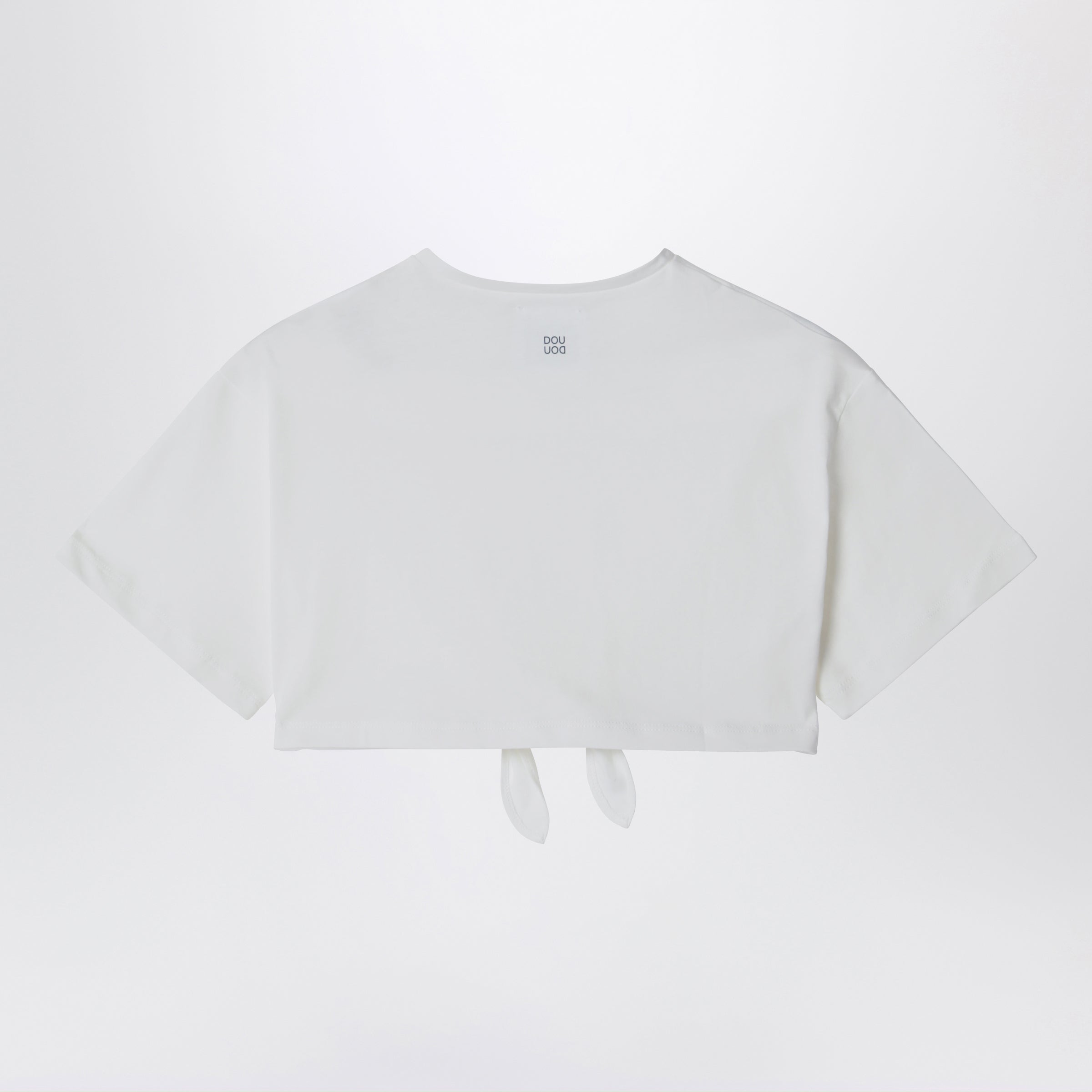 DOUUOD T-shirt cropped avorio con dettaglio nodo, view 2