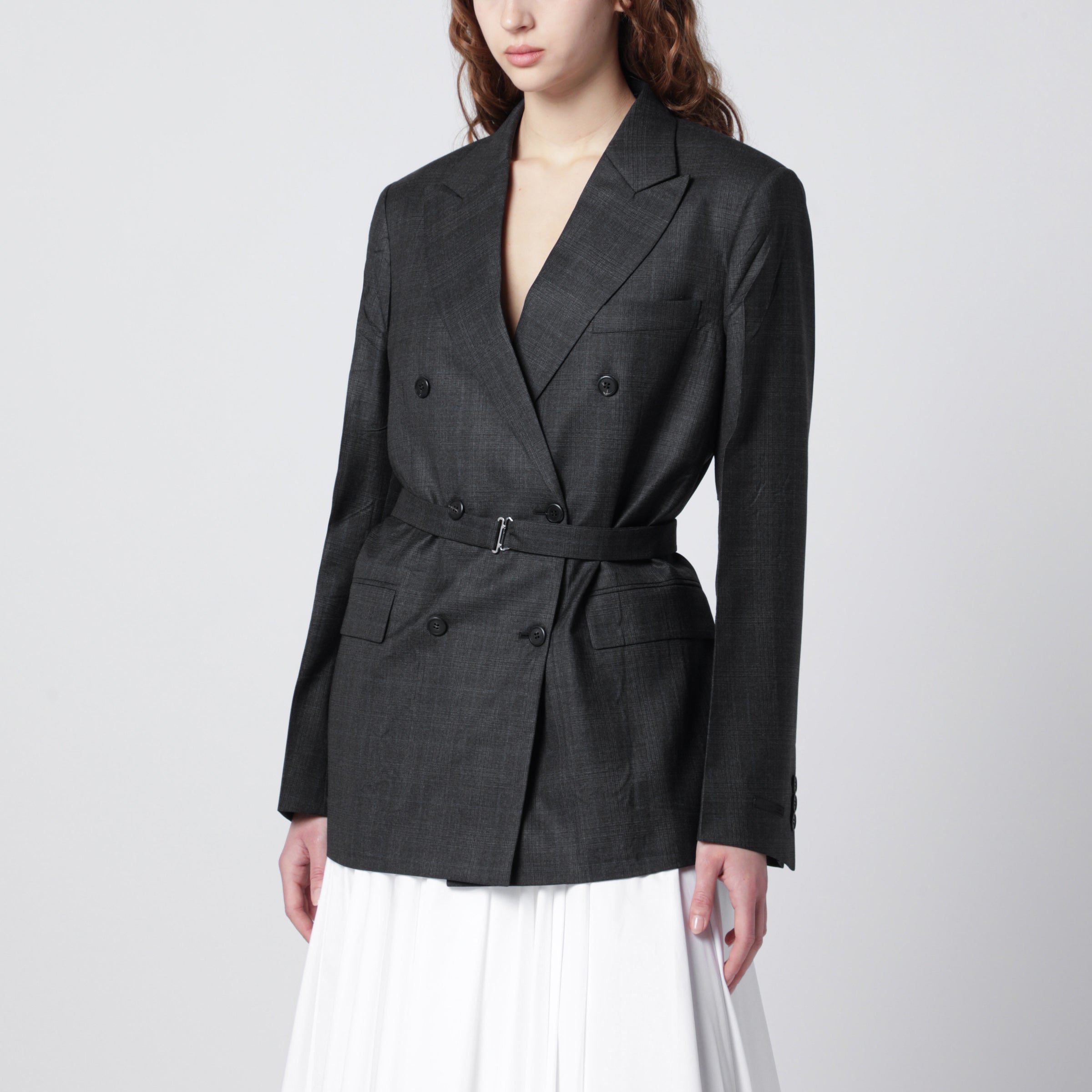 Prada Giacca doppiopetto in lana con motivo Check