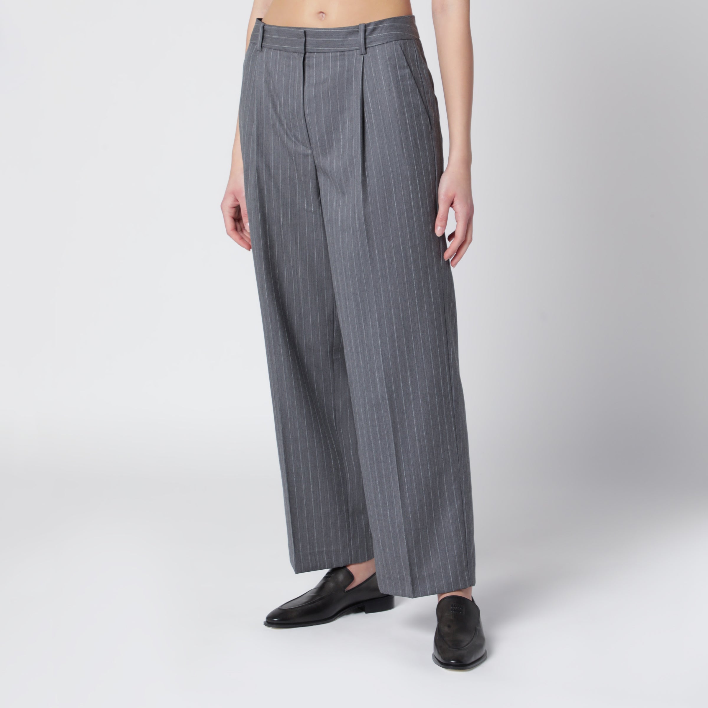 Anine Bing Pantaloni cropped Trent in tessuto grigio chiaro