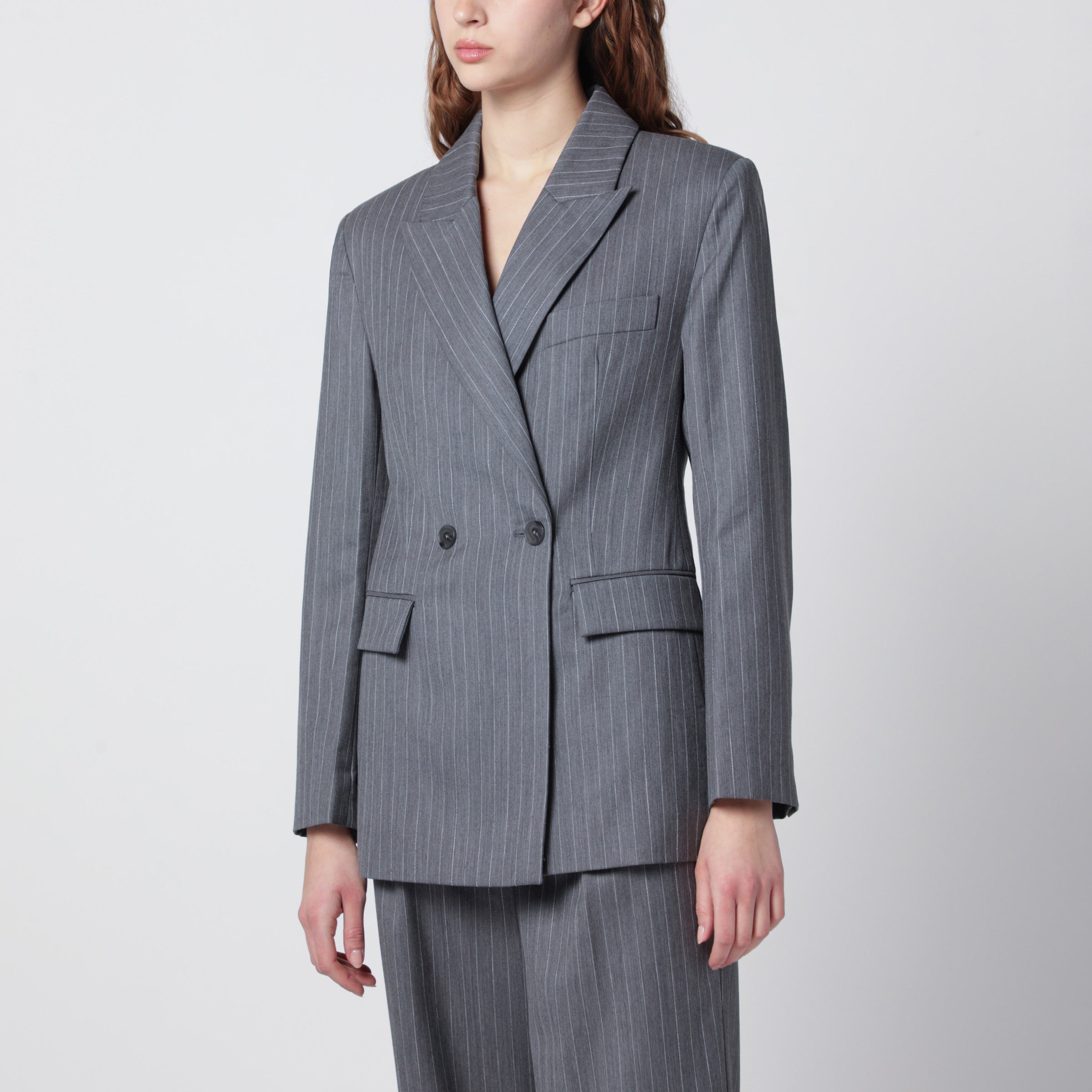 Anine Bing Blazer Tiphaine in tessuto gessato grigio chiaro