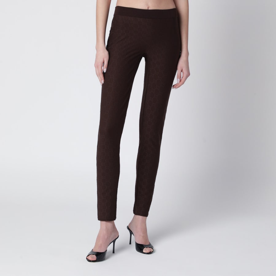 Gucci Leggings marroni in jersey GG jacquard