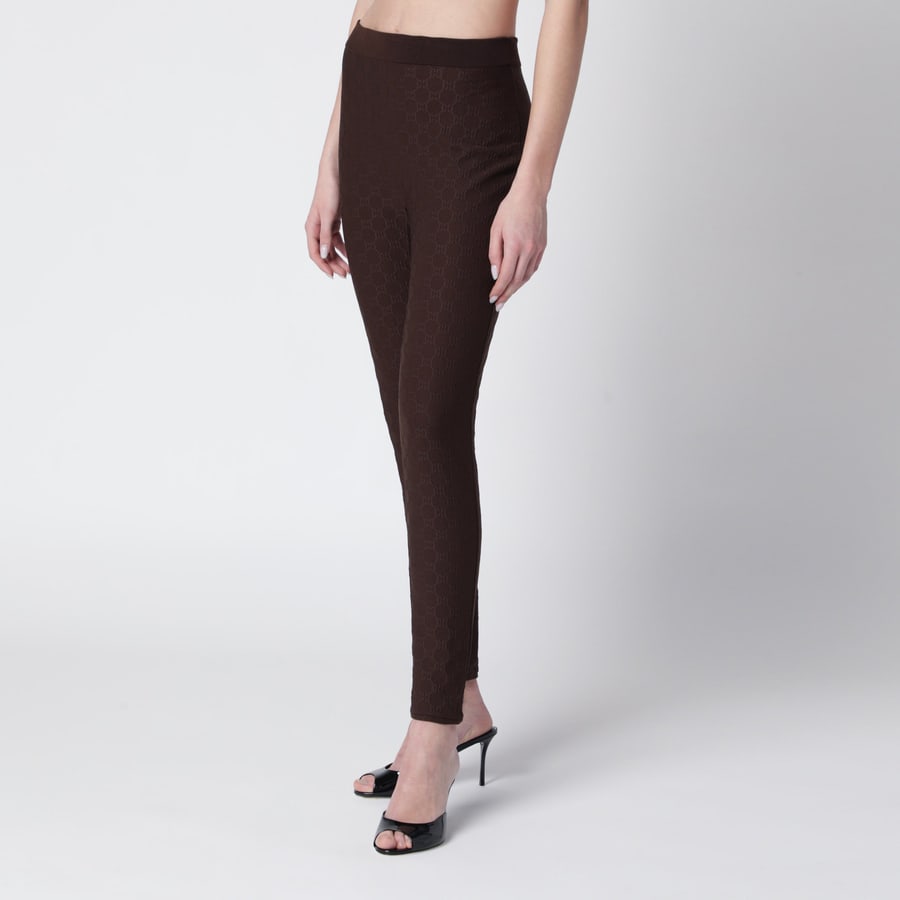 Gucci Leggings marroni in jersey GG jacquard, view 3