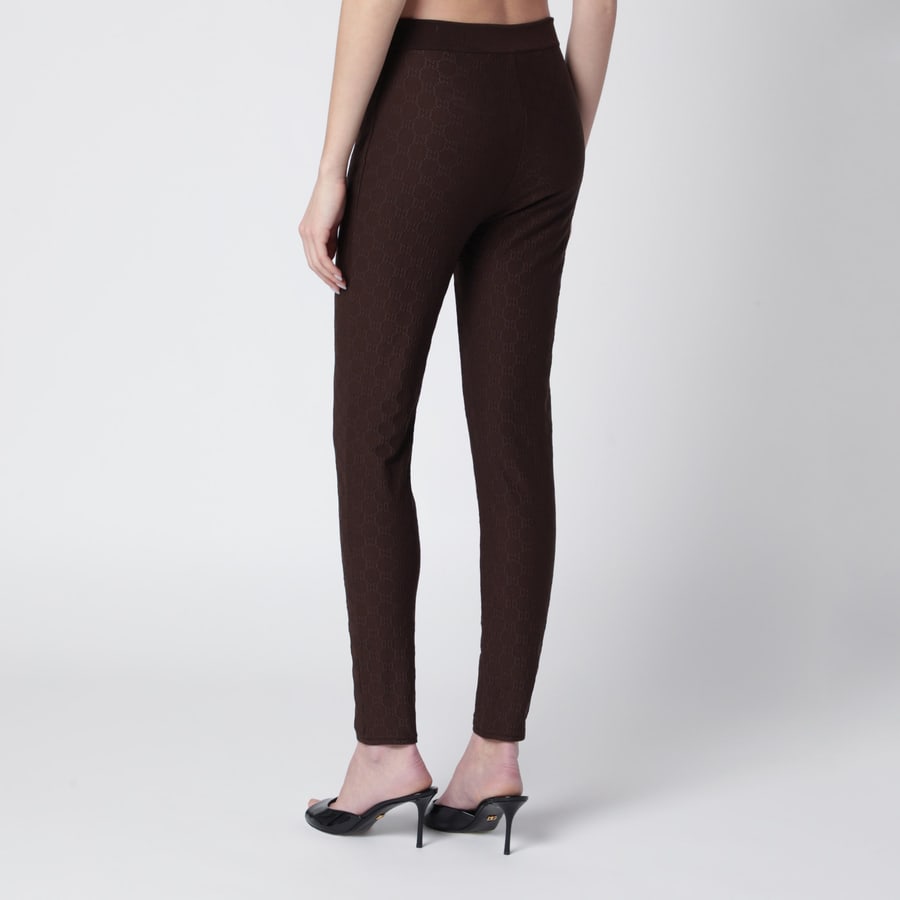Gucci Leggings marroni in jersey GG jacquard, view 4