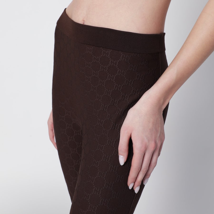 Gucci Leggings marroni in jersey GG jacquard, view 5