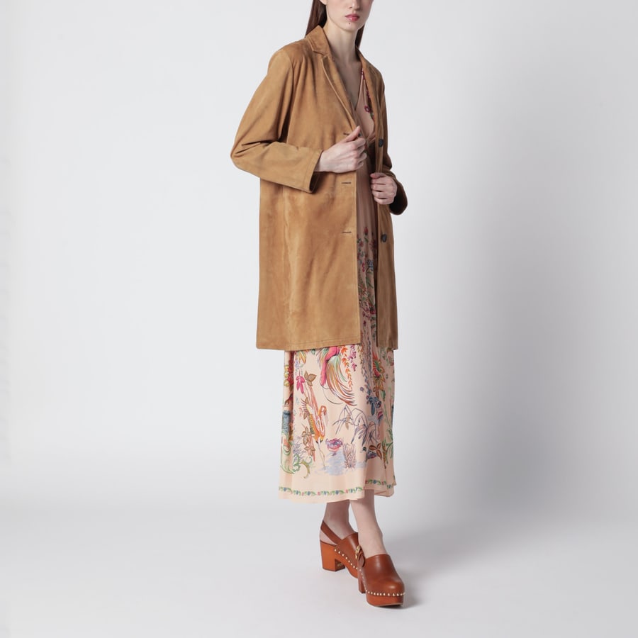 SWD BY SWORD Giacca lunga marrone in pelle scamosciata
