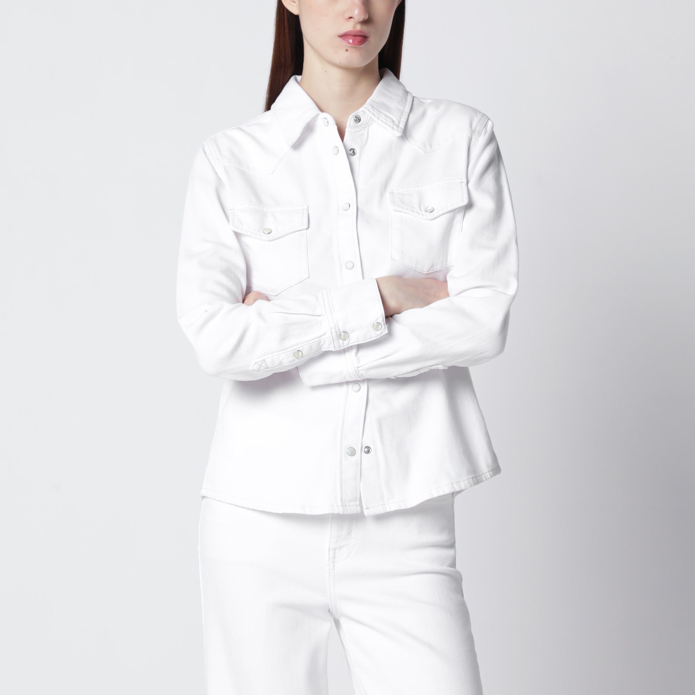 FRAME Camicia bianca in denim rigido
